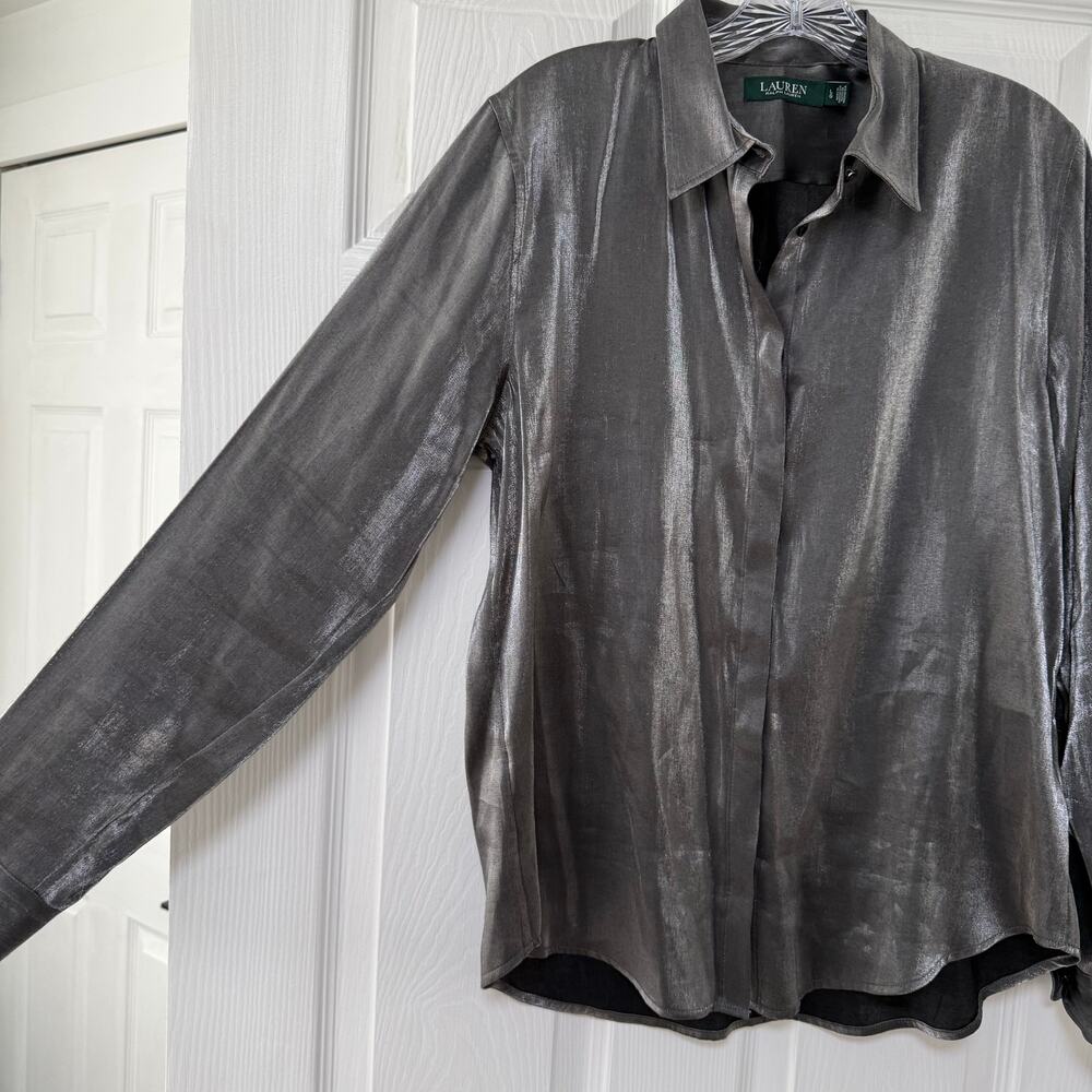 Lauren Ralph Lauren Women's Gray Iridescent Long Sleeve Top Size L. - Picture 4 of 12